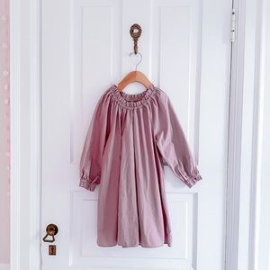 Doen Mauve Pink Long Sleeve Smocked Neck Kids Dress